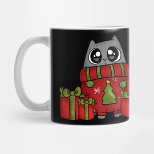 Ugly Sweater Christmas Cat with Gifts Presents Mug